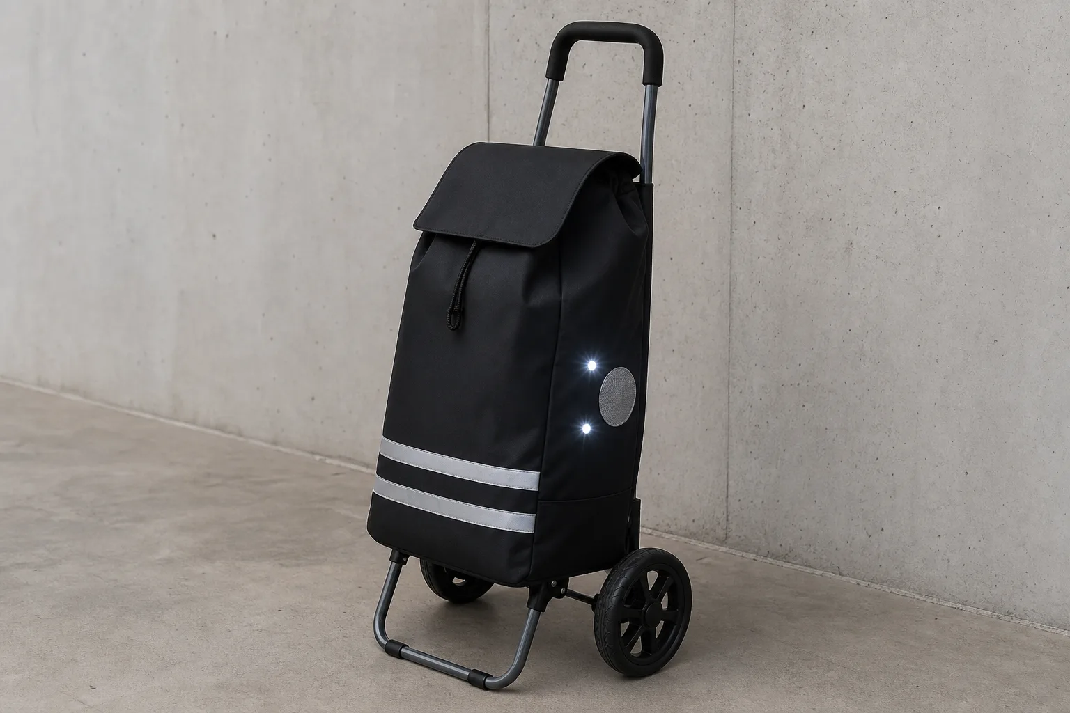 Einkaufstrolley mit Reflektoren und LED fuer bessere Sicht individualisieren