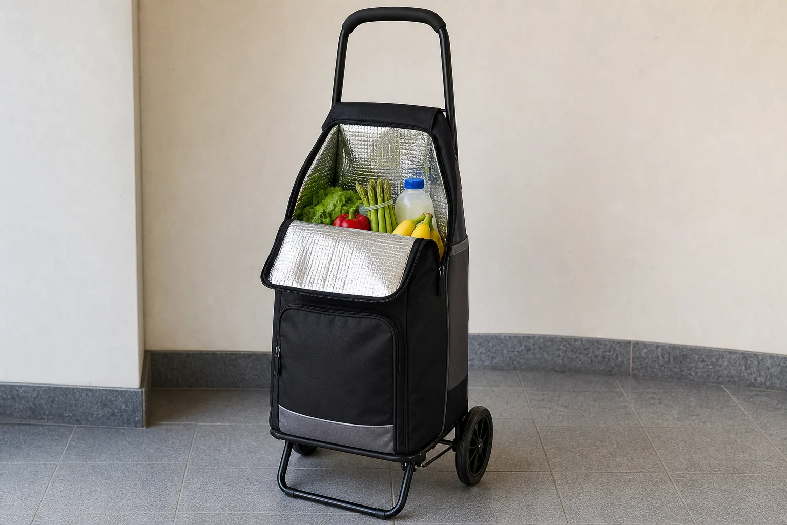 Einkaufstrolley mit Thermofach oder Isolierung fuer Kuehltransport